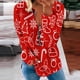 thumbnail image 1 of Puntoco, camiseta informal de manga larga con cuello en V de Navidad para mujer, blusa holgada con estampado de otoño, tops con cremallera Puntoco Puntoco-2426, 1 of 5