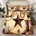 thumbnail image 2 of Manfei Western Cowboy Full Size Sheets 4-Piece, Vintage Boots Hat Bed Sheets, Brown Rustic Farmhouse Sheet Sets, Ultra Soft Home Decor, 2 of 7