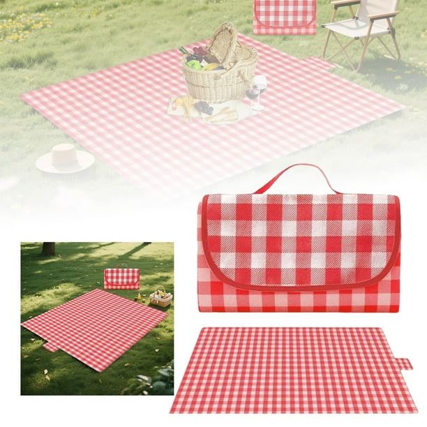 Manta de picnic Manta de picnic Green Grid Manta de baño portátil con asa Manta de playa para picnic, camping y jardín, resistente a la arena