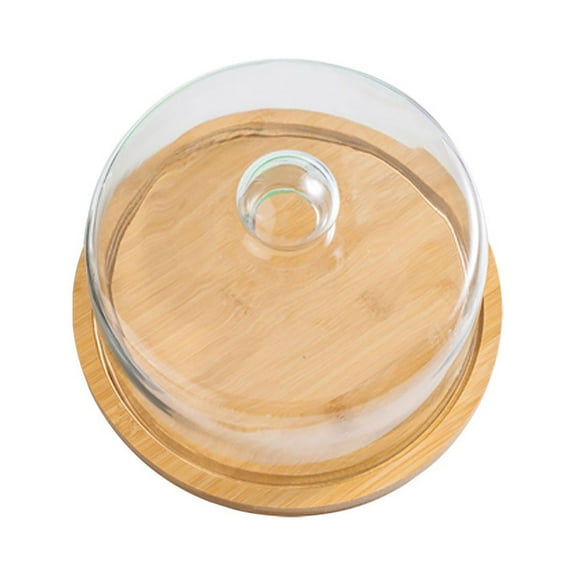 OUNONA 1 Set of Glass Cake Dome and Wooden Base Food Display Cover