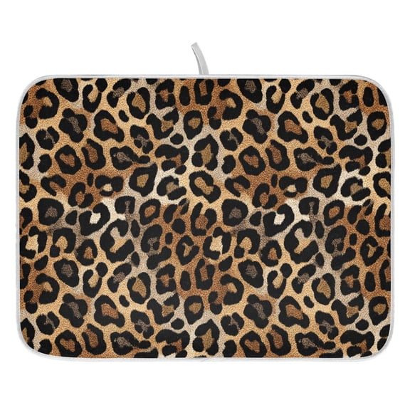 Dish Drying Mat for Kitchen Counter 16x18/18x24 Leopard Brown and Black Absorbent Coffee Bar Mat Dish Drainer Rack Mat for Kitchen Counter