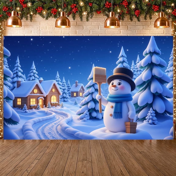 Decorative Design Winter Wonderland Banner Christmas Theme Snowman Polyester Material Holiday Decoration for Winter Party Indoor Decoration Holiday Celebration