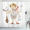 thumbnail image 1 of Mothers Day Shower Curtain, Woman with Many Heads Busy Routine of a Housewife Theme Cartoon Design, Fabric Bathroom Set with Hooks, 69W X 84L Inches Extra Long, Multicolor, by Ambesonne, 1 of 3