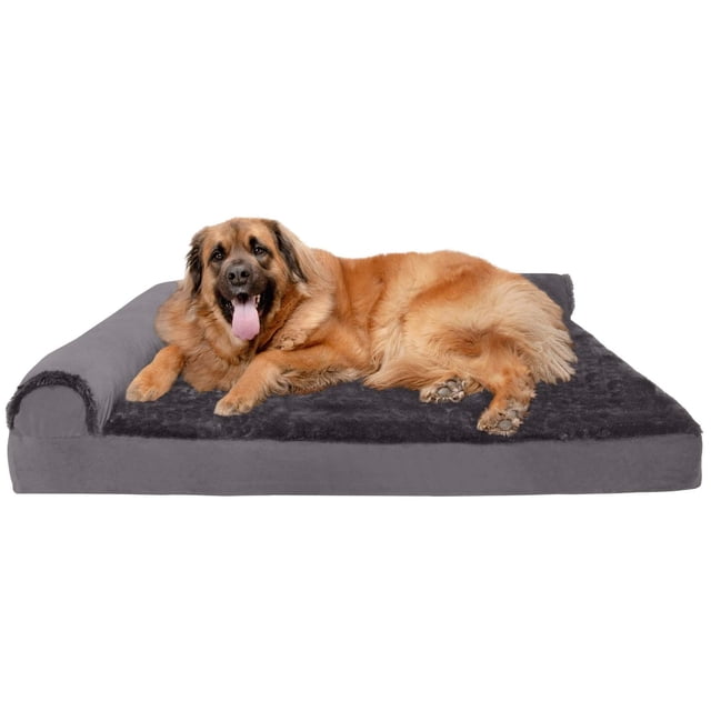 Cama Ortopédica para Perro Furhaven XXL Platino Gris Chaise en Forma de L con Funda Extraíble Lavabl