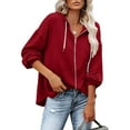thumbnail image 2 of UAMVSH Women Casual Full Zip up Hooded Sweatshirts with Pockets Comfy Oversized Long Sleeve Hoodie Tops Solid Color Jackets(Medium,Red), 2 of 7