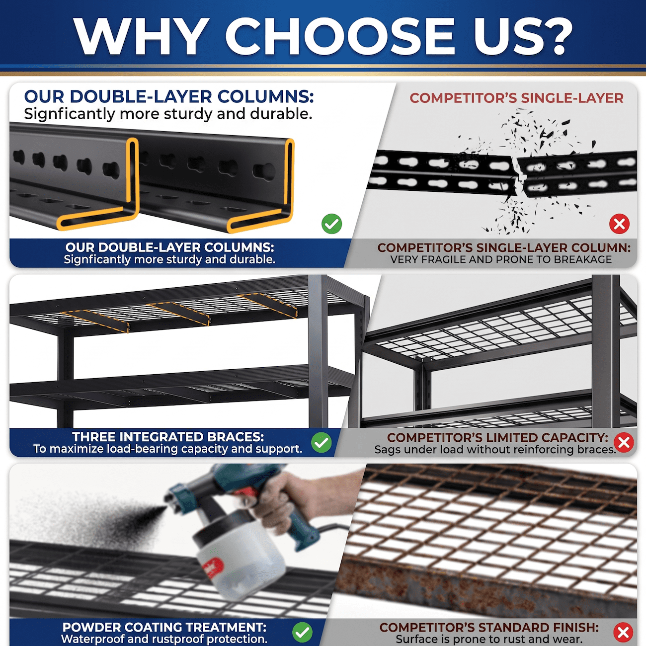 UBERLYFE Heavy Duty Garage Shelving Unit 3000 LBS, 5 Tier Adjustable Metal Storage Shelves, 62" W x 24" D x 72 H", Extra Wide Garage Storage Rack for Warehouse Basement Pantry