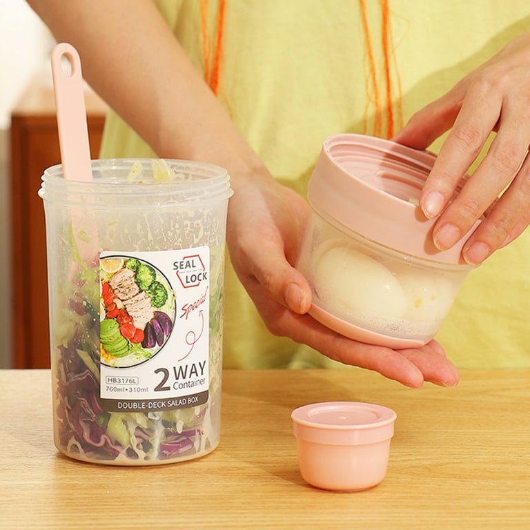 Portable Double Deck Salad Cup Breakfast Oatmeal Cereal Nut Yogurt