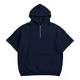 thumbnail image 6 of Mens 1/4 Zip Hooded Short Sleeve Waffle Tee Tops Solid Color With Pocket Polyester Blend Soft Casual Business Athletic Summer Pullover Shirts,Navy,M, 6 of 7