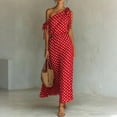 thumbnail image 2 of JULMCOMO Summer Dresses for Women Polka Dot One Shoulder Casual A Line Flowy Maxi Dresses Tie Strap Beach Vacation Sundresses Red M, 2 of 6