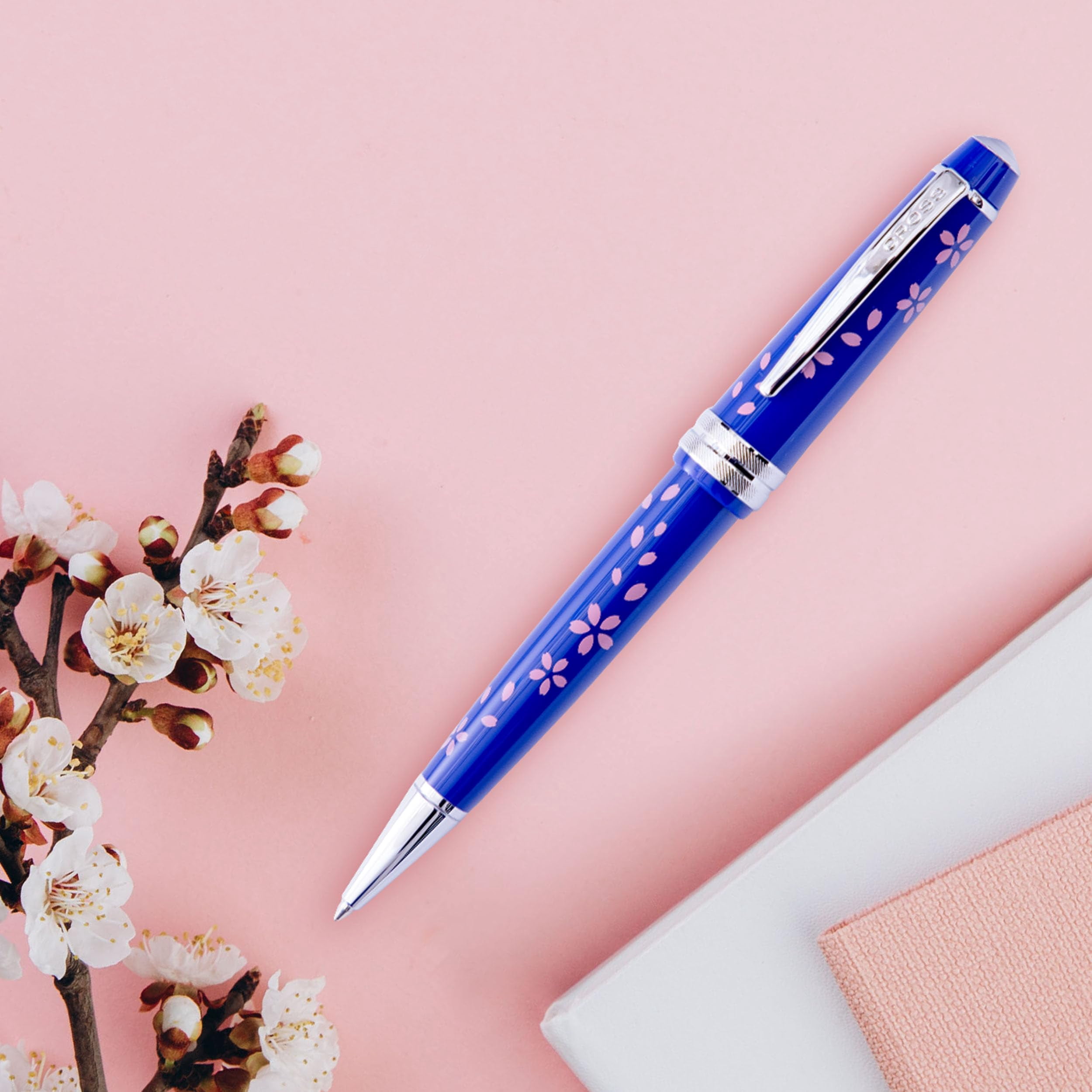 Cross Bailey Light Cherry Blossom Glossy Blue Resin with polished Chrome Plate Appointments Ballpoint Pen