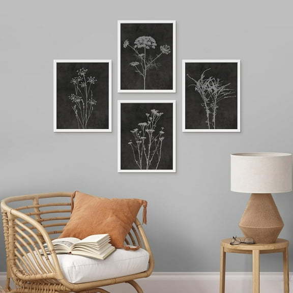 PixonSign Framed Wall Art, Wildflower Floral Botanical Canvas Posters, Set of 4 Plant Prints Retro Wall Decor , Minimalist Wall Décor, Modern Artwork for Living Room, Bedroom - 12"x16" White