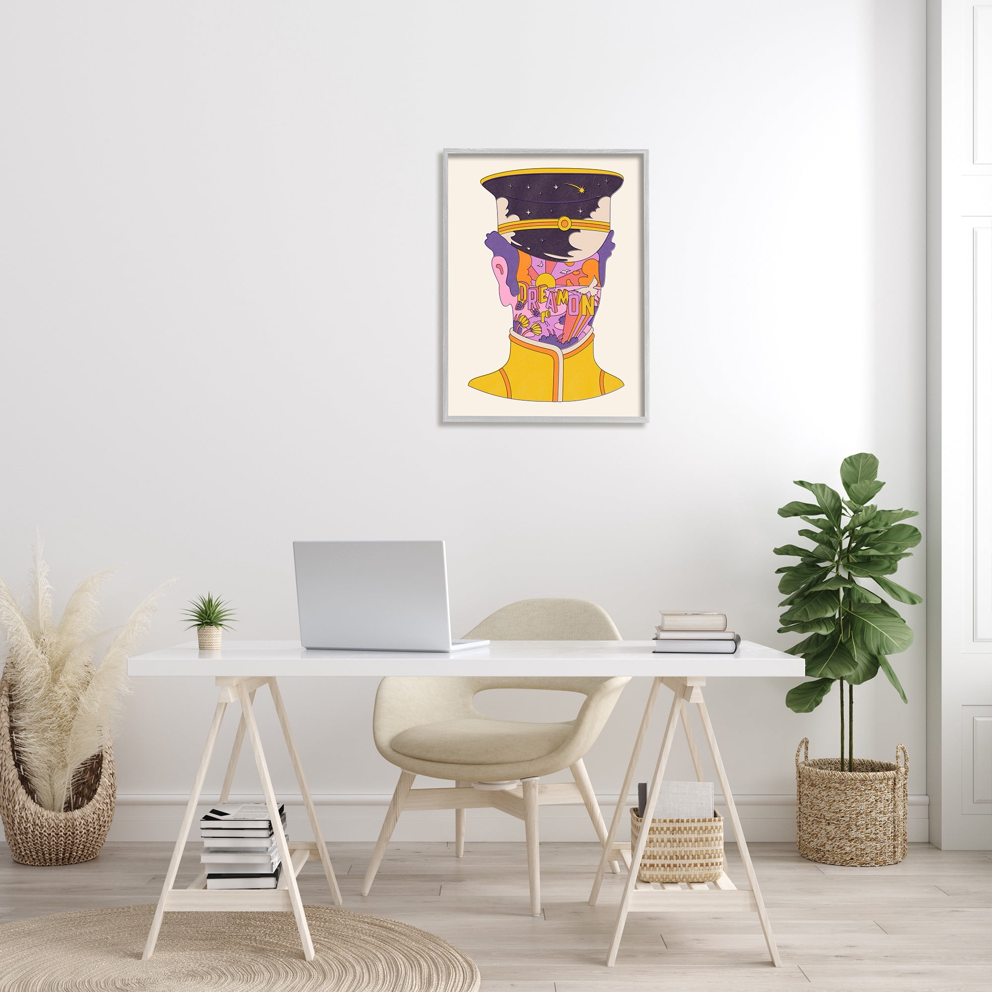 Stupell Industries Dream On Retro Face Typography Graphic Art Gray Framed Art Print Wall Art, Design by Matheus Lopes Castro