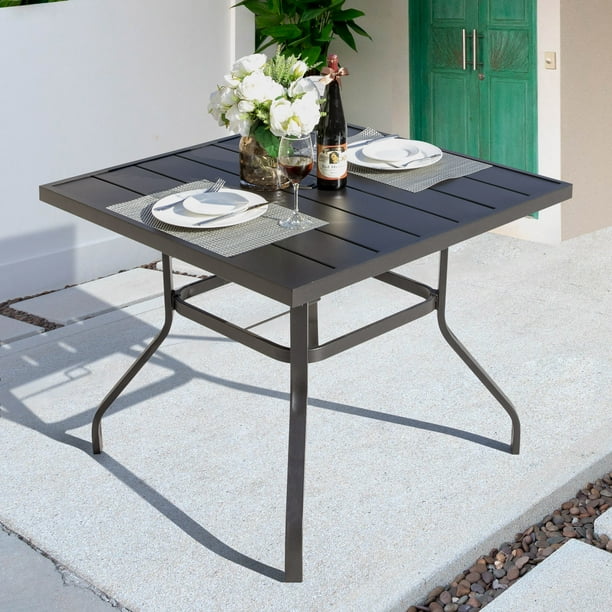 Nuu Garden 37" Metal Patio Table, Square, Outdoor, for 4, Black