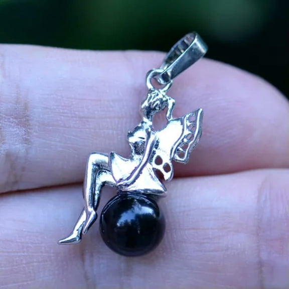 HOOUN Crystal Beads Quartz Stone Pendant Chakra Smart Magic Fairy Reiki Healing Amulet-Black Onyx