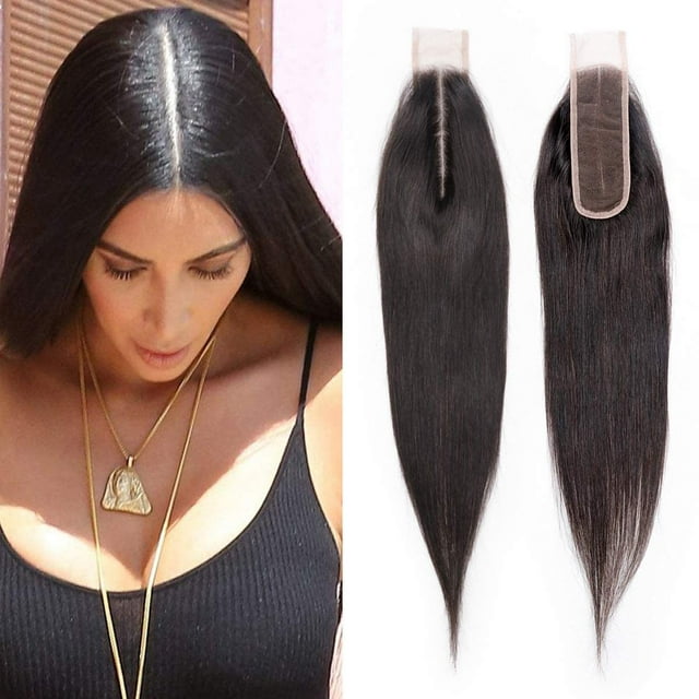 SingleBestHair Cierre de encaje cabello humano sedoso recto 2x6 cierre de parte profunda con pelo de bebé sin procesar brasileño virgen Remy cabello color natural 12 pulgadas