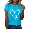 thumbnail image 2 of Lilgiuy National Pet Day Paw Print Shirts for Women Summer Solid Color Dog Mom Love Heart Graphic Tee Casual Crewneck Short Sleeve Pullover T-Shirt for Mothers'Day(Sky Blue,L), 2 of 4