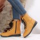 thumbnail image 2 of Zapatos Botines para mujer Botas de caña de talla grande para mujer botas de comercio exterior para mujer botas de cuero con cordones y parte inferior plana para mujer otoño e invierno (Yellow 7), 2 of 6