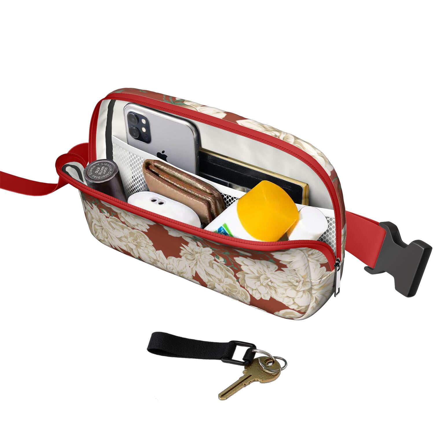 Garden-Inspired Fanny Pack – Floral Waist Bag with Tropical Wildflower Print & Hummingbird Aesthetic