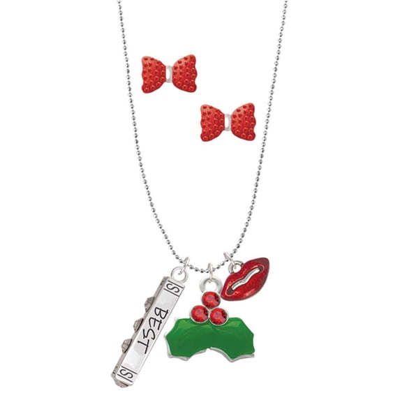Delight Jewelry Best Friends Forever Bar Christmas Kiss Charm Necklace and Stud Earrings