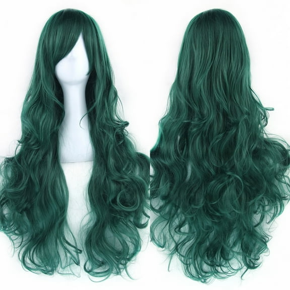 XmhyTop Spiral Curly Long Wig, 32" (80cm) Length, Perfect for Cosplay Costumes, Dark Green