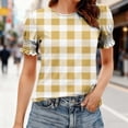 thumbnail image 2 of Enridrech Womens Plaid Shirt Comfort Casual Loose Crew Neck Tees Top Ruffle Short Sleeve Tee Shirts Tops for Women, 2 of 6