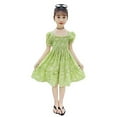 thumbnail image 2 of Dress for Girls Kids Toddler Girls Summer Solid Flower Prints Fashion Square Neck Short Sleeve Dress Dresses for Girls Green 11 Years-12 Years, 2 of 7