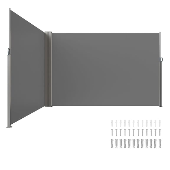 Retractable Patio Awning, 79x236 Inch Outdoor Privacy Wind Screen, 180g Polyester Waterproof Balcony Divider with UV 30 Protection for Backyard, Gray