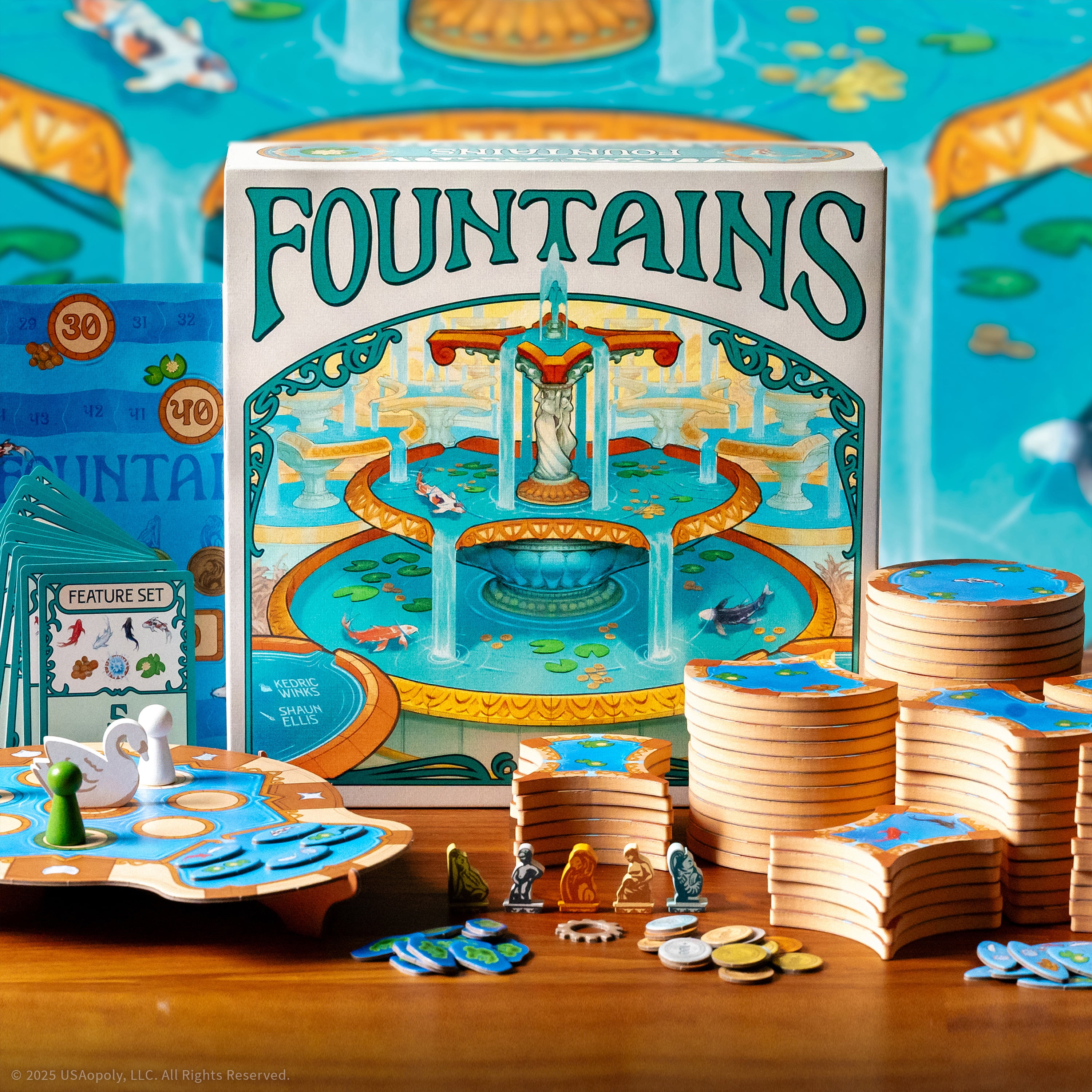 Fountains Board Game, Competitive Tile-Laying Board Game, Stunning Art Nouveau Aesthetic,  Unique 3D Stacking & Drafting, Family Friendly, 1-5 Players, A Strategy Game From The Op Games