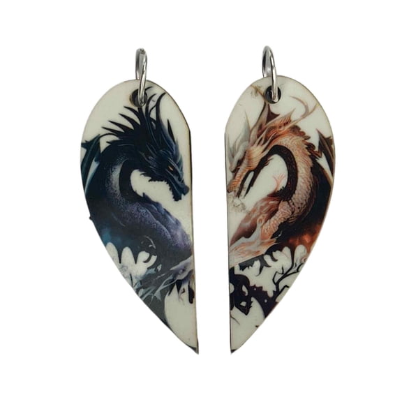 Yin Yang Dragon Matching Heart Necklaces Keyrings or Earrings | Couples or BFF Gift | Dragon Gift for Him or Her