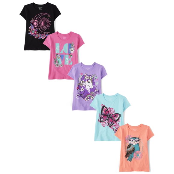 Camiseta The Children's Place para niñas de manga corta, paquete de 5 unidades, 16 años