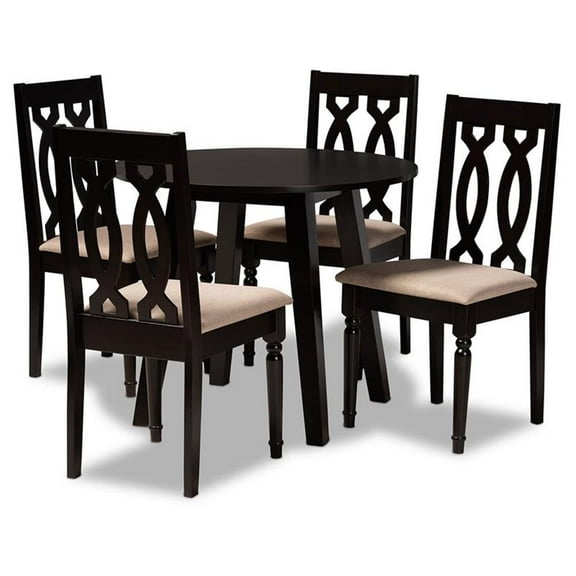 Bowery Hill Sand Fabric and Dark Brown Finished Wood 5-Piece Dining Set