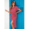 thumbnail image 3 of Furvclv Women's Boho Floral Short Sleeve V Neck Ruched Bodycon Dress with Tie Slit Hem Beach Dress, 3 of 8