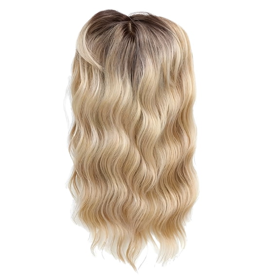 Blonde Wavy Hair Topper with Bangs, Synthetic Hair Toppers for Women, 22 in / 56 cm Clip in Hairpiece for Thinning Hair, Full Coverage