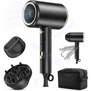 Hair Dryer 150000RPM Ionic Blow Dryer with Diffuser Black