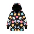 thumbnail image 3 of lnmuld Girls Flower Bow Print Plush Lined Hooded Coat Button Front Elastic Cuff Warm Casual Winter Outerwear for Kids Black,9-10 Years, 3 of 7