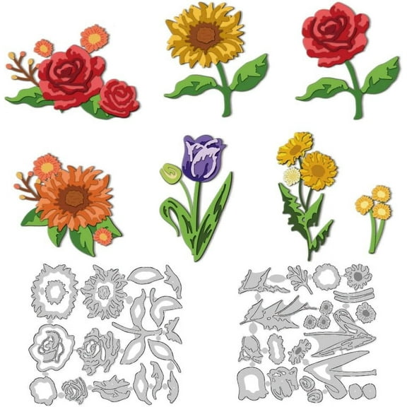 3D Flower Cutting Dies Blossom Card Overlay Stitch Die Cut Carbon Steel Die Cuts Stencils Card Scrapbooking Embossing Template Dies for DIY Paper Craft Card Albums Gift Decor