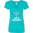 thumbnail image 3 of Inktastic Happy Hanukkah Menorah Women's V-Neck T-Shirt, 3 of 5