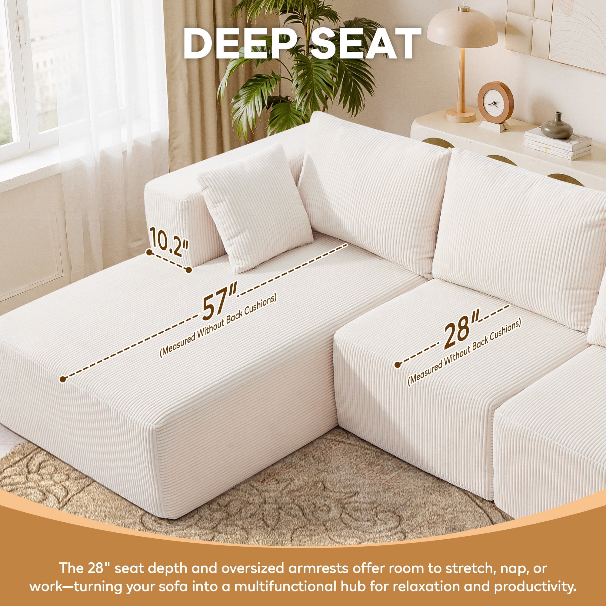 SERWALL 107" Modular Sectional Sofa, L Shaped Cloud Sectional Couch, Boneless Convertible Sofa for Living Room, Beige