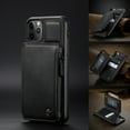 thumbnail image 2 of CaseMe Back case Card Slot Retro Matte Synthetic Leather Wallet Zipper Stand Cover for iPhone 13 (Black), 2 of 9