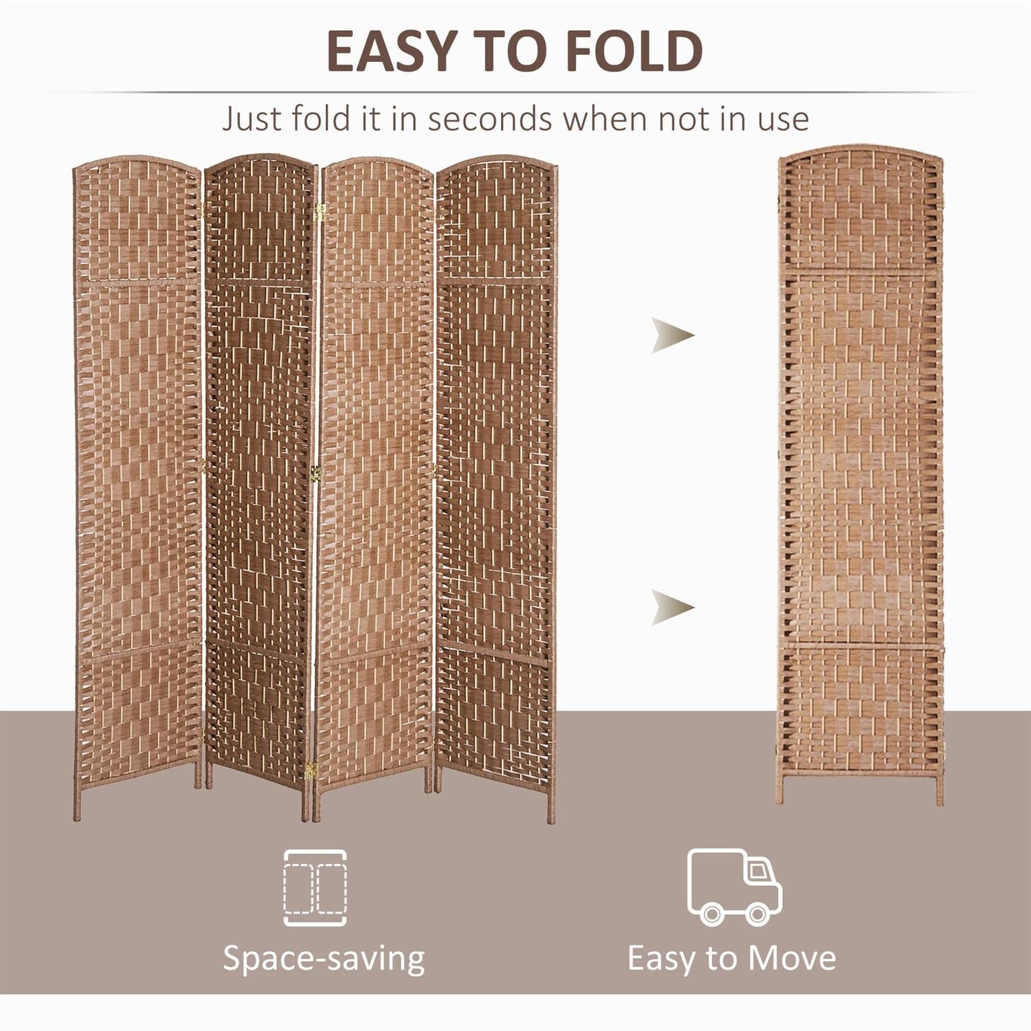 Demi Bonn 4-Panel Folding Privacy Screen Room Divider, 6ft Tall Wicker Weave Partition for Home Office and Bedroom Use, Brown
