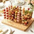 thumbnail image 4 of Rectangular Bamboo Food Skewer Holder Display Stand, 4x6Inch Wooden Fruit Kabobs Pick Stand, Appetizer Paddle Board for Birthday Catering Party Supplies Events 3PC, 4 of 6