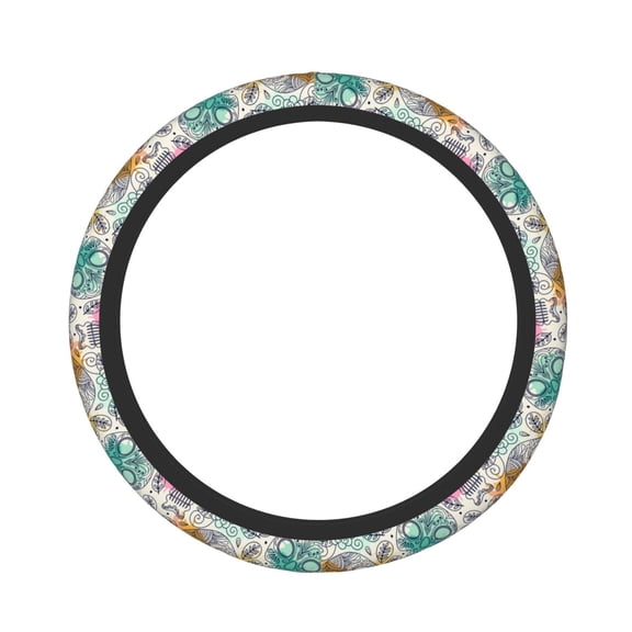 Naloa Skull and Flowers Elastic Steering Wheel Cover, Auto Steering Wheel Cover – 15 Inch , Comfortable Grip, Fit Suvs,Vans Cars,Trucks