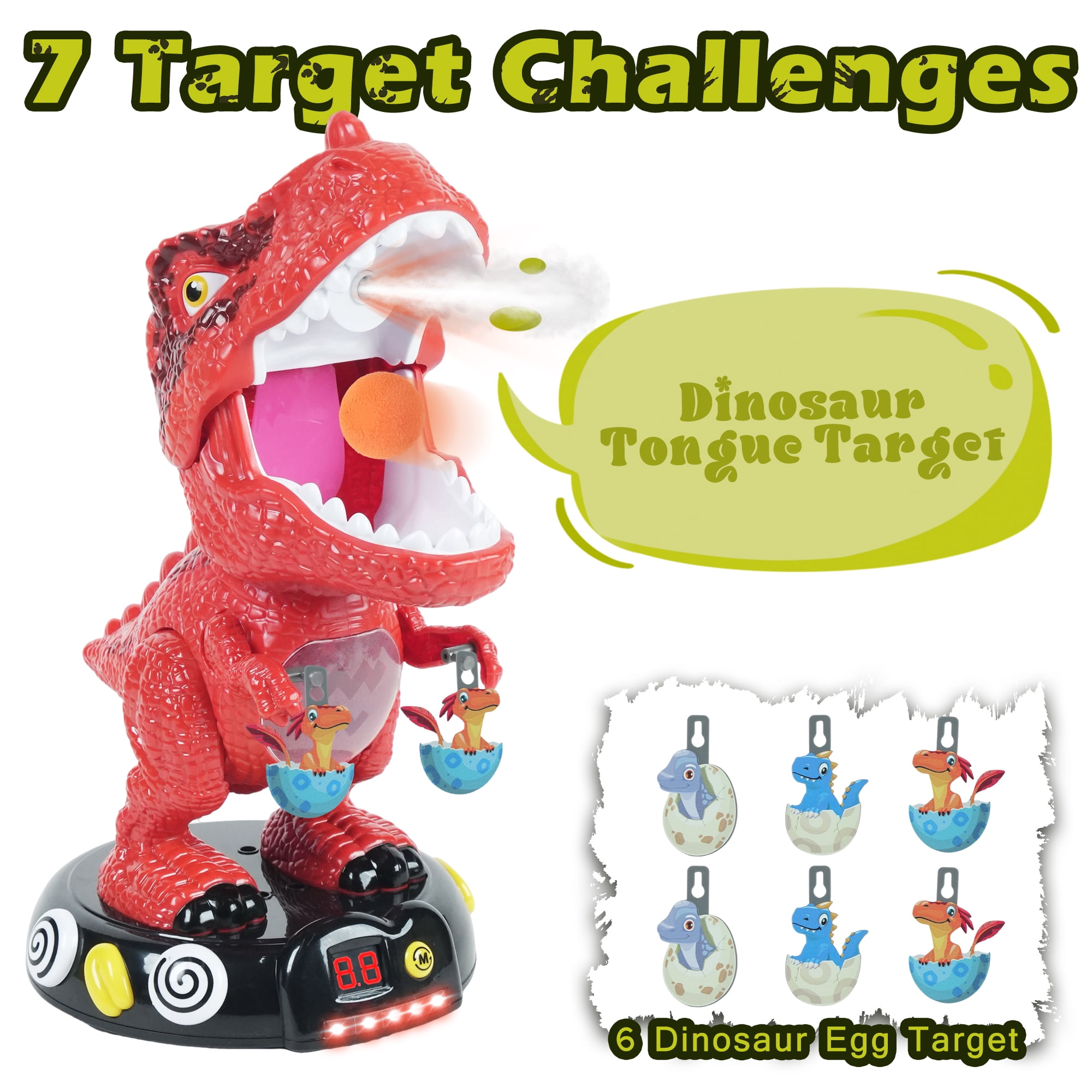 JUGAAD LIFE Dinosaur Shooting Toys for Kids, Movable Target Shooting Games with 2 Air Pump Blasters, 48 Foam Balls and LED Score, Birthday Gifts for 3 4 5 6 7 Years Old Boys - Orange