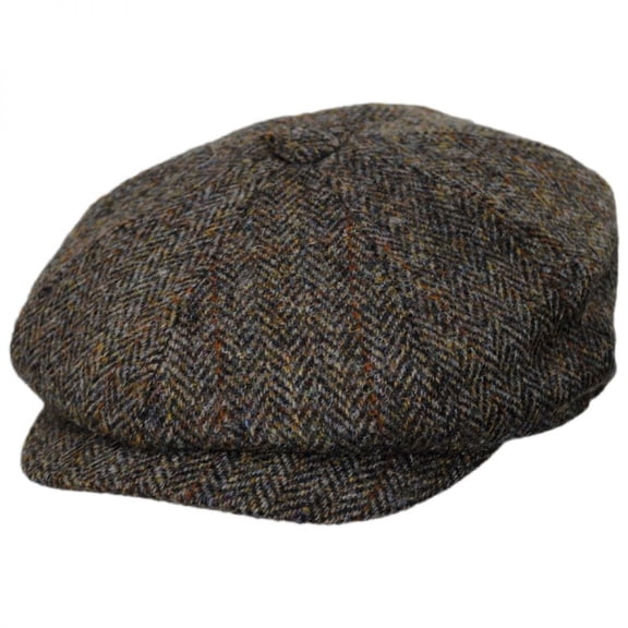 Harris Tweed Northbay Wool Newsboy Cap - S - Olive/Brown