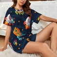 thumbnail image 4 of "Wukai Spaceships and Stars Women's Pajama Set - Short-Sleeve Top and Shorts with Elastic Waistband and Pockets for Loungewear, Yoga, and Casual Wear-Large, 4 of 8