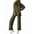 thumbnail image 2 of Women'S Two Piece Lounge Sets Matching Long Sleeve Shirts Wide Leg Pants Tracksuits Fall Clothes Green M, 2 of 8