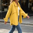 thumbnail image 5 of Women's Fringed Hem Denim Jacket, Lapel Button Front Long Sleeve Oversized Jean Shacket with Chest Pockets Casual Outerwear Yellow-AB S(S), 5 of 8