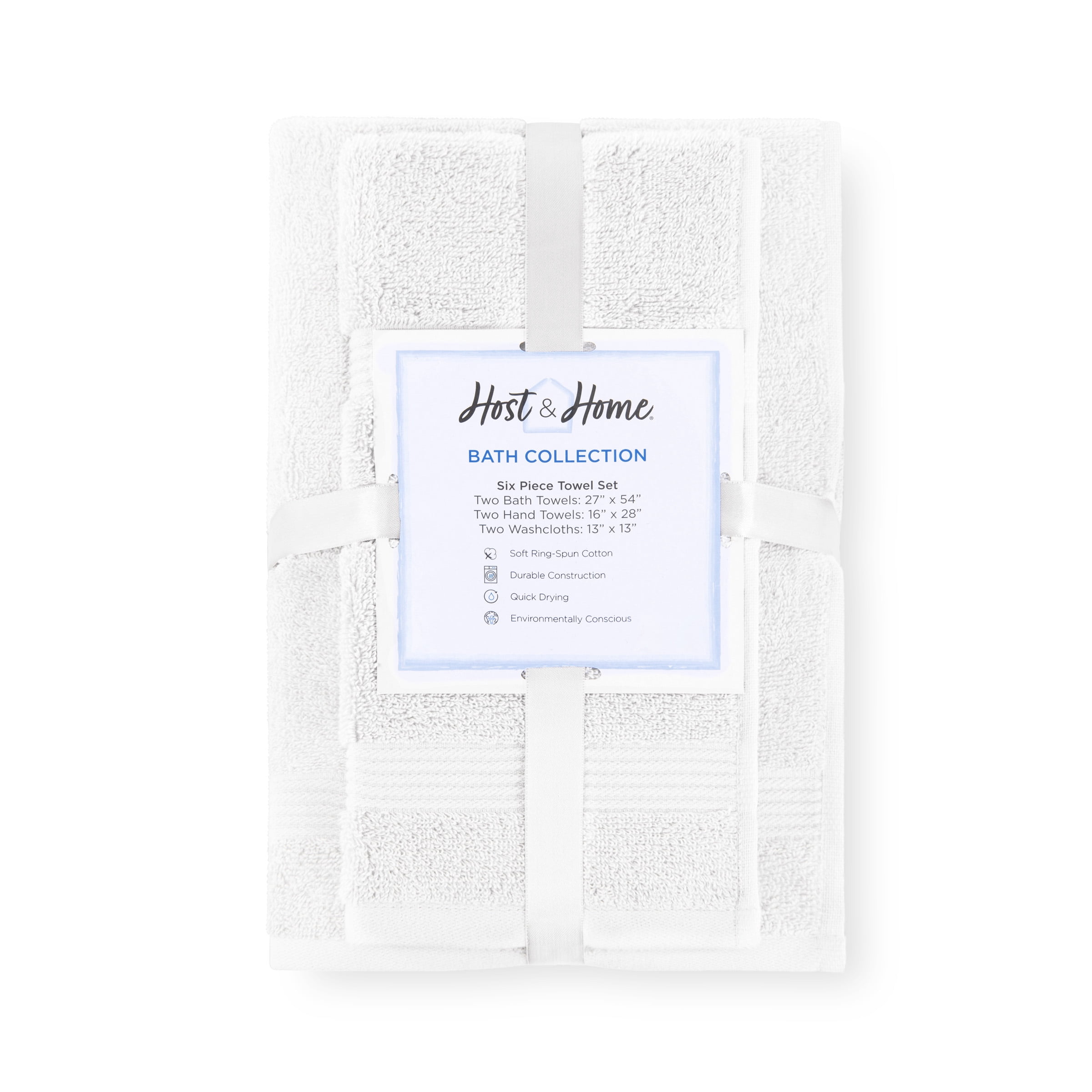 Host & Home Cotton 6-Piece Bath Towel Set (Case of 6 Sets) - Soft & Absorbent - Dove White