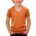 thumbnail image 4 of CPNG Boys Girls Casual Cotton T Shirt Solid Color Short Sleeve V Neck T Shirt Summer Comfortable Tees Tops(Orange,3-4 Years), 4 of 9