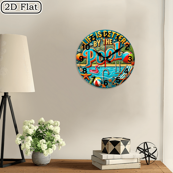 2D Flat, 1pc Funny Pool Sign - Vintage Round Iron Metal Wall Art 8x8 Inch, Welcome to Our Pool with Humorous Last Forever Quote, Indoor_Outdoor Novelty Decor for Poolside, Backyard Patio & Summer